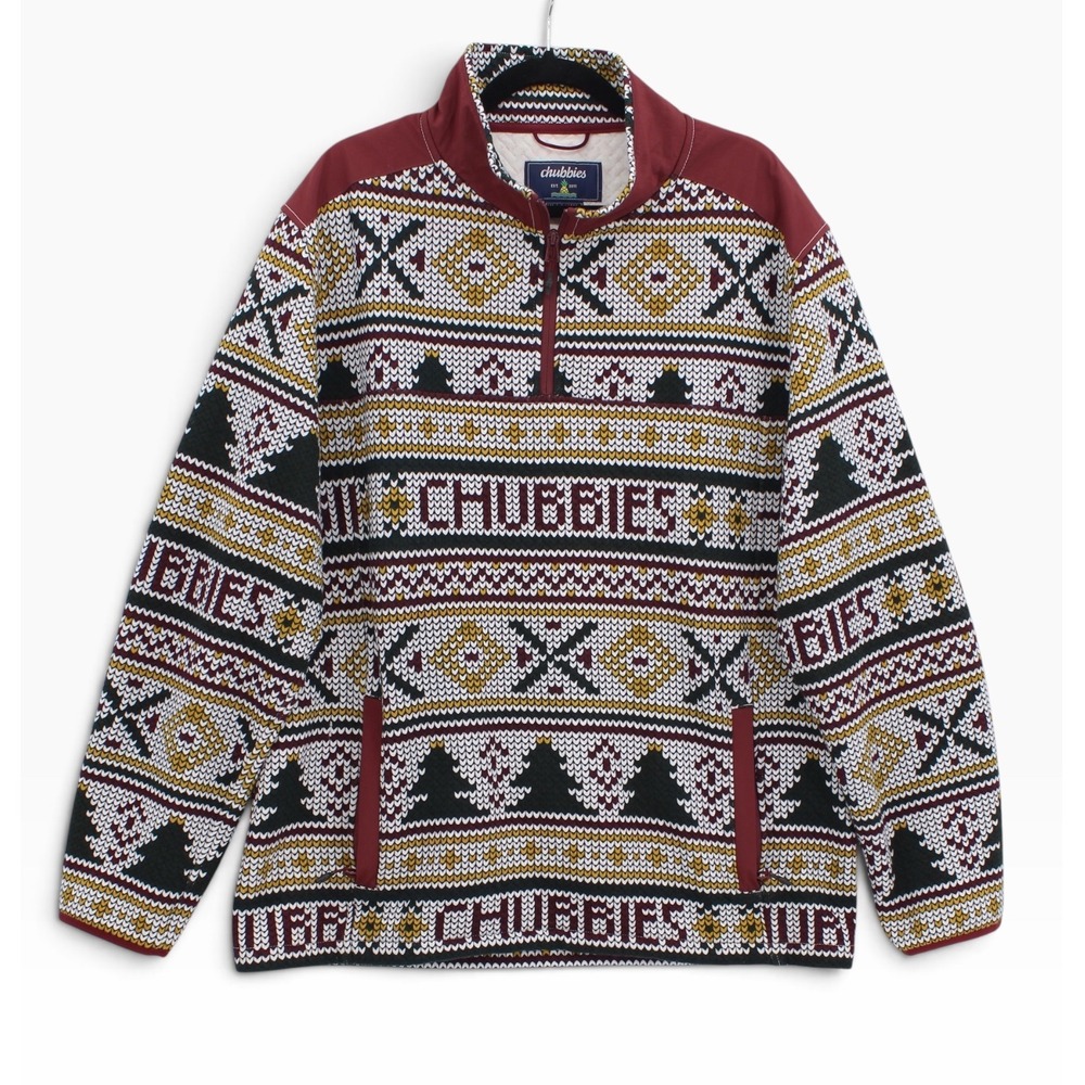 Chubbies Mens Pullover XL Quarter Zip Quilted Jacket The Ol' Cabin Holiday Multi